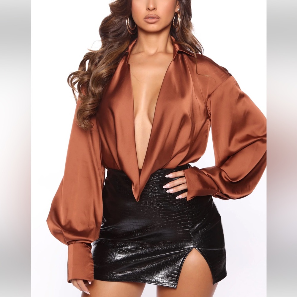 Cowl Could I Forget - Satin Bodysuit - Copper